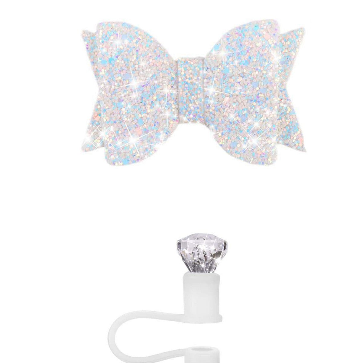 Wholesale Shiny diamond straw hat decorated with big bowknot cartoon cute doll silicone straw cover