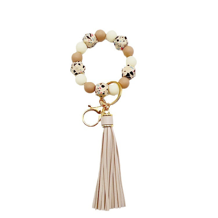 Wholesale Silicone octagonal rubber paint round bead keychain