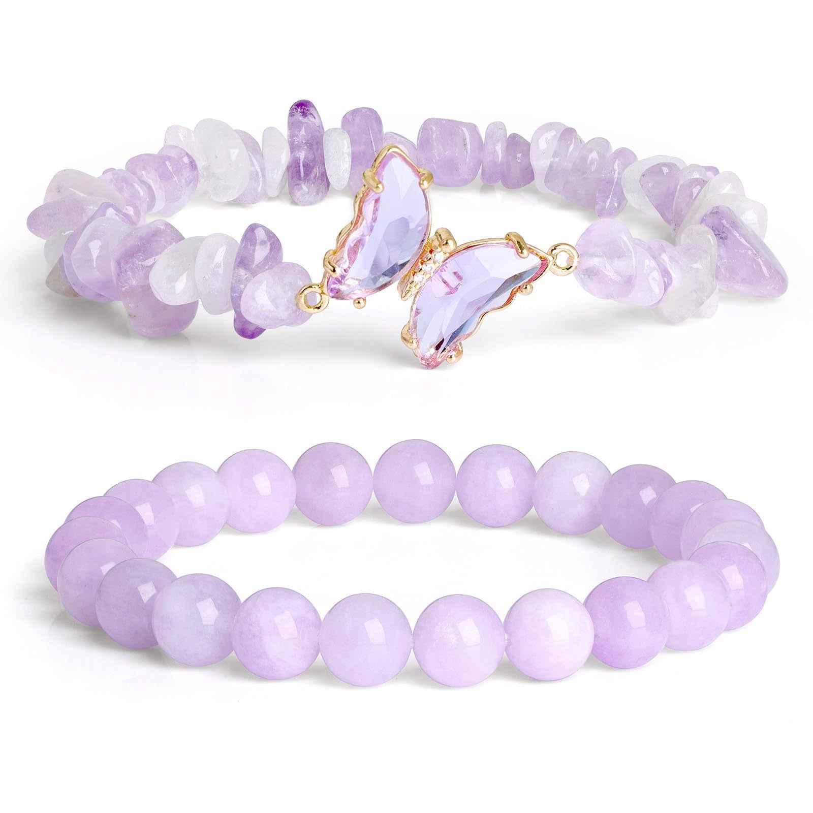 Wholesale Butterfly Double Layer Amethyst Chip Beaded Bracelet Women S Fashion Jewelry Accessory Boutique Resale Gift