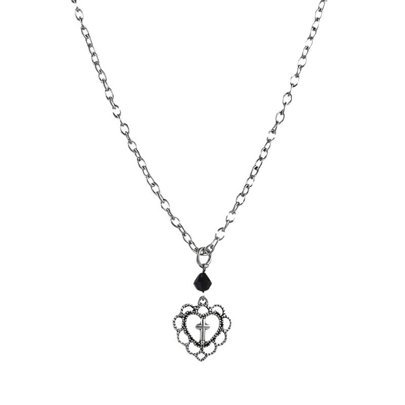 Wholesale  Gothic punk style hollow heart-shaped cross pendant necklace