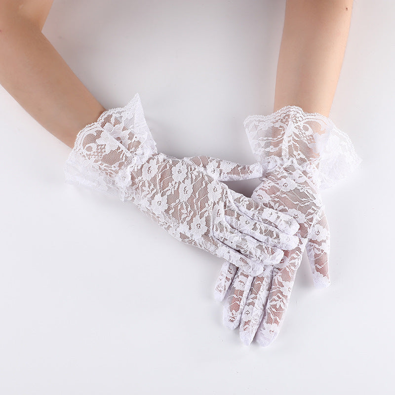 Wholesale  Summer Black Large Lace Short Sunscreen Gloves