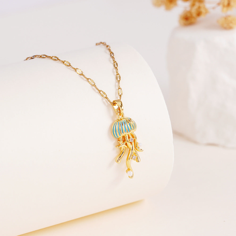 Wholesale Dopamine Drop Oil Jellyfish Marine Life Stainless Steel Necklace