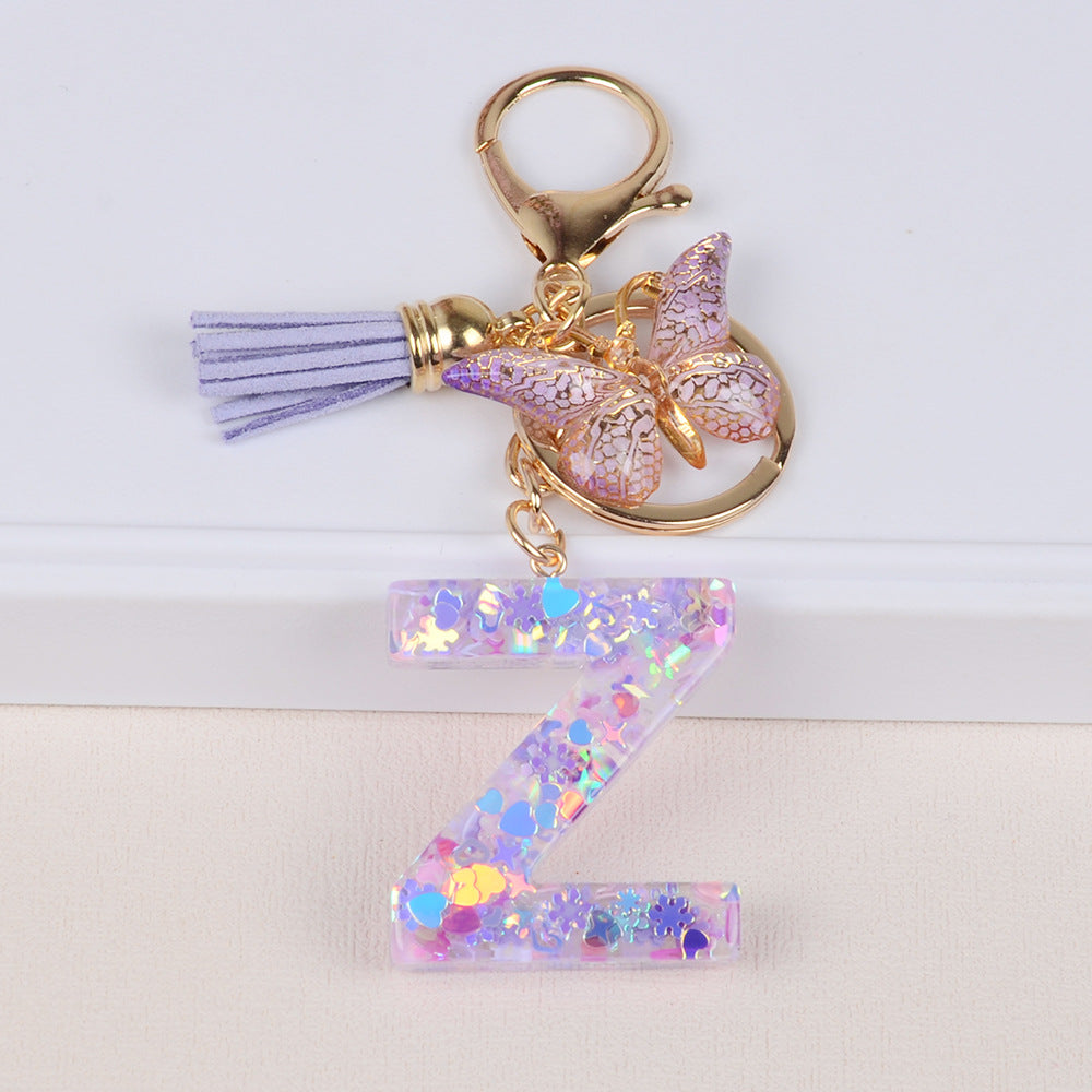 卸売スノーフレークラブスパンコールレター樹脂キーホルダー