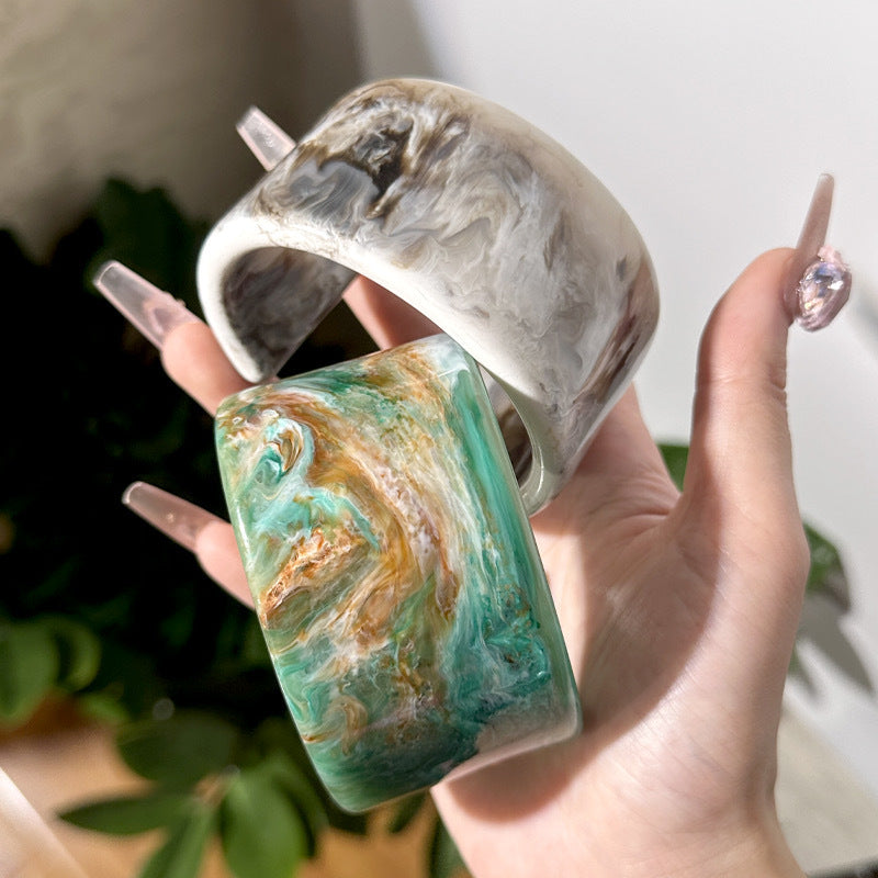 Wholesale Dyed Oil Painting Oval Wide Version Resin Ins Bracelet