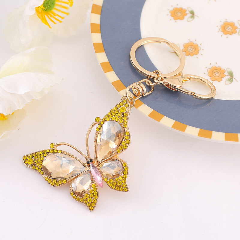 Wholesale Colorful Diamond Hollow Butterfly Metal Keychain