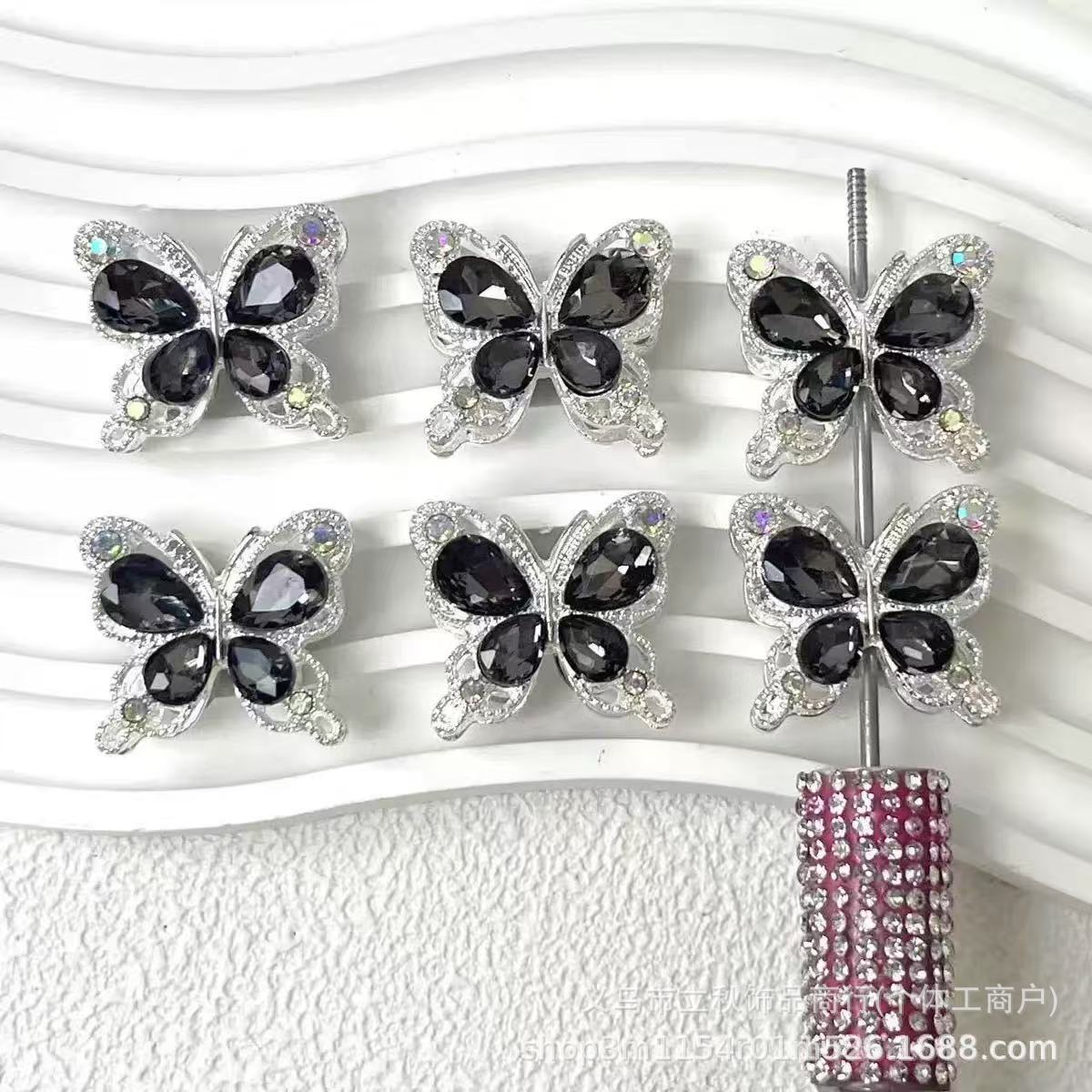 Wholesale  10pcs Double sided rhinestone butterfly alloy diamond ball beads