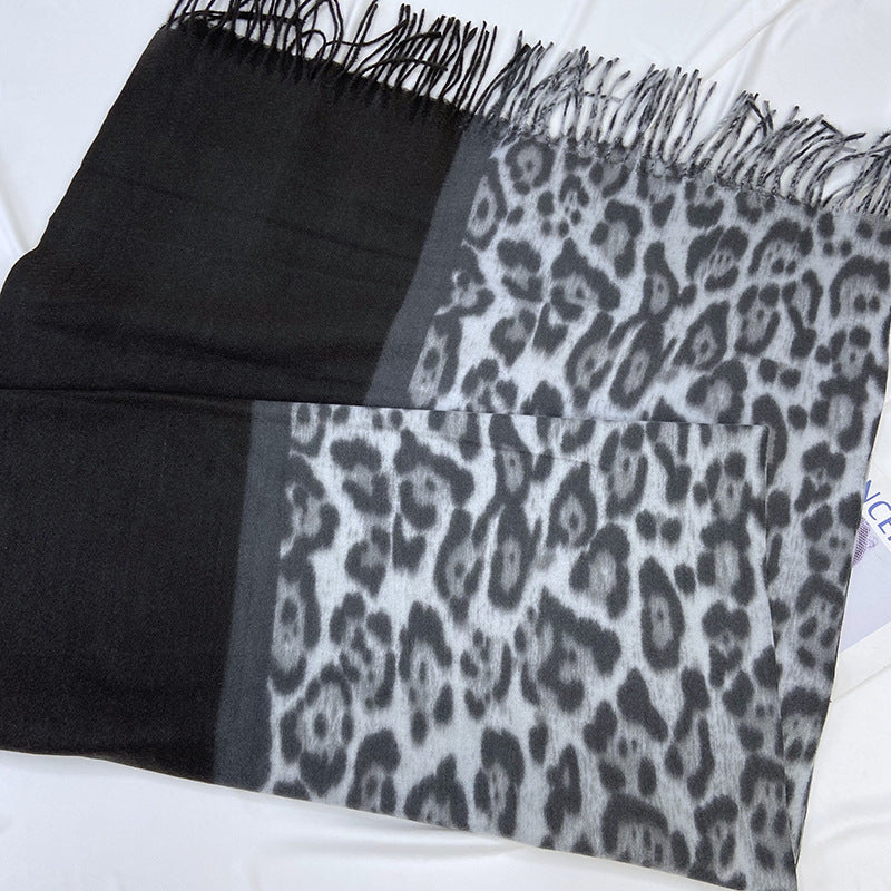 Wholesale Autumn and Winter Leopard Print Color Block Printed Tassel Imitation Cashmere Scarf