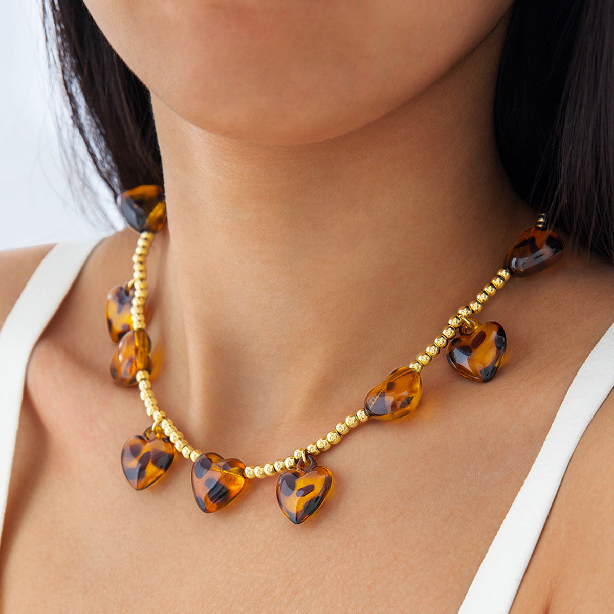 Wholesale Red Heart Geometric Crushed Stone Valentine' s Day Acrylic Necklace