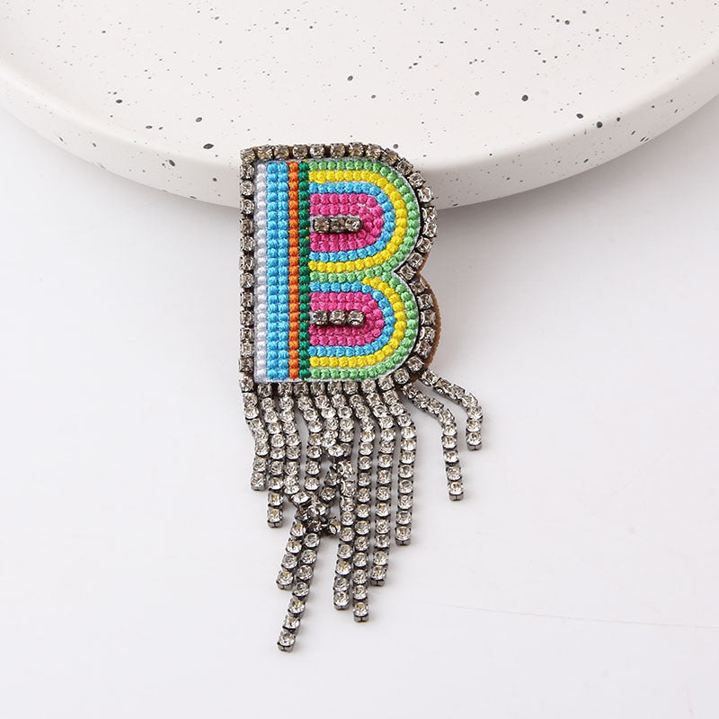 Wholesale Colorful Diamond Letter Tassel Brooch