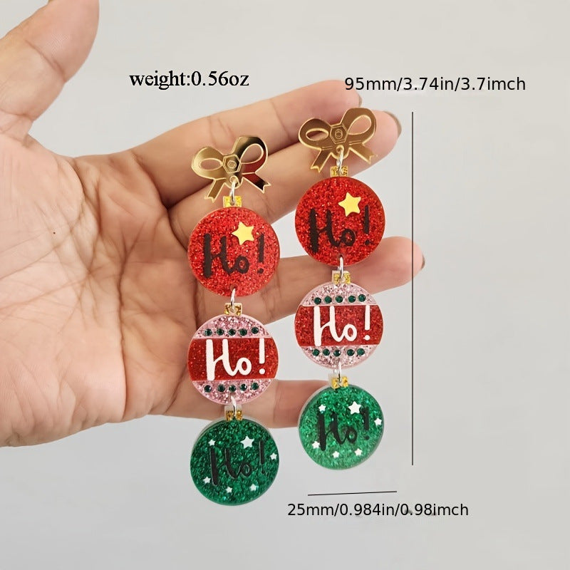 Wholesale Cute Christmas HOHOHO Acrylic Rhinestone Earrings For Women Holiday Gift Jewelry Accessory