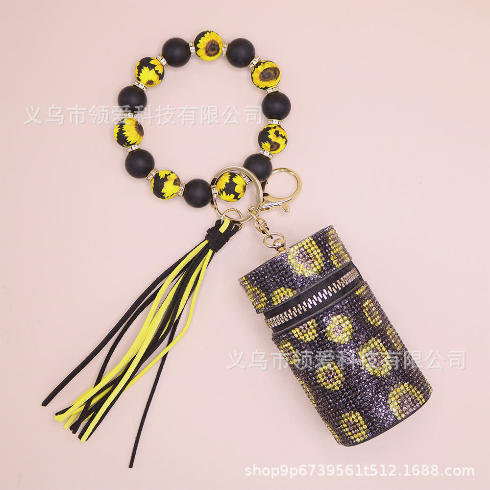 Wholesale New Lipstick Bag Silicone Wrist Bracelet Diamond Ring Beaded Pendant Keychain