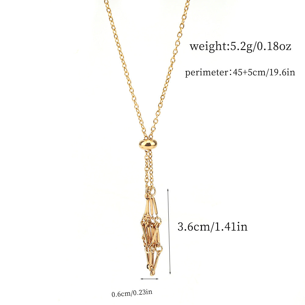 Wholesale Crystal Stone Mesh Bag Bamboo Knot Stainless Steel Necklace