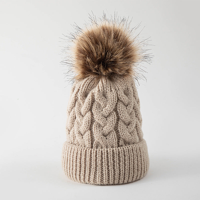 Wholesale Children's Autumn and Winter Hats Fur Ball Thickened Woolen Hat