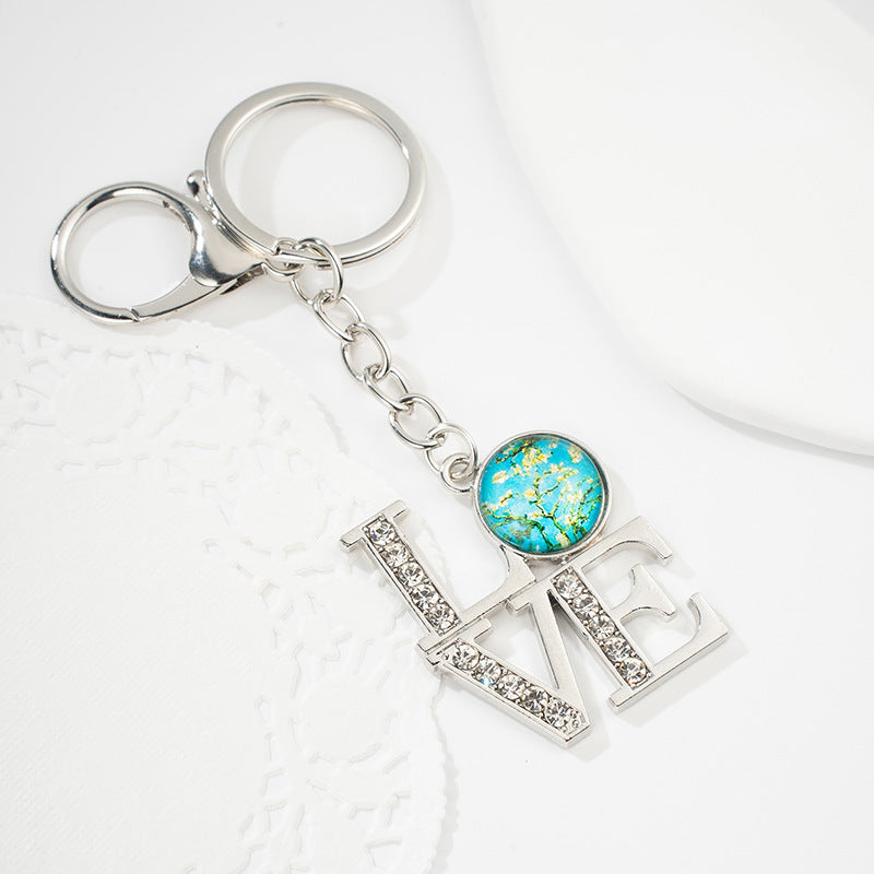 Wholesale Mother's Day Daisy Time Jewel LOVE Metal Keychain