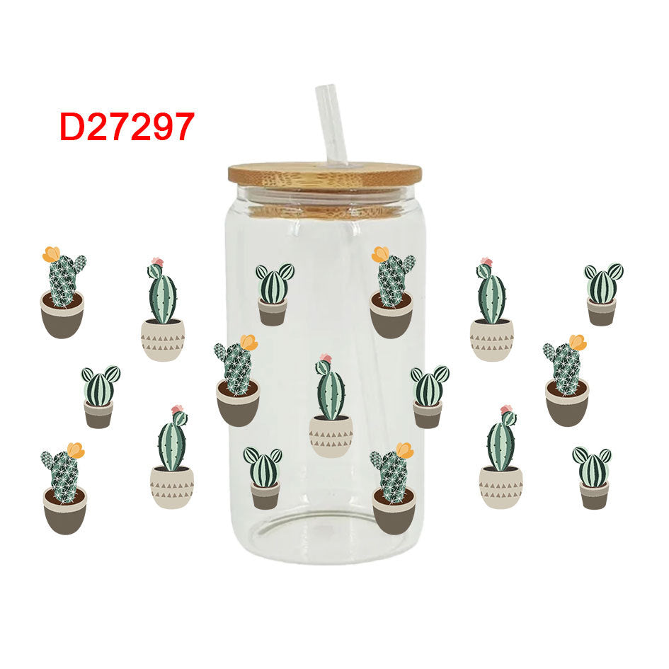 Wholesale Green succulent cactus 16oz Cup UV DTF Wraps