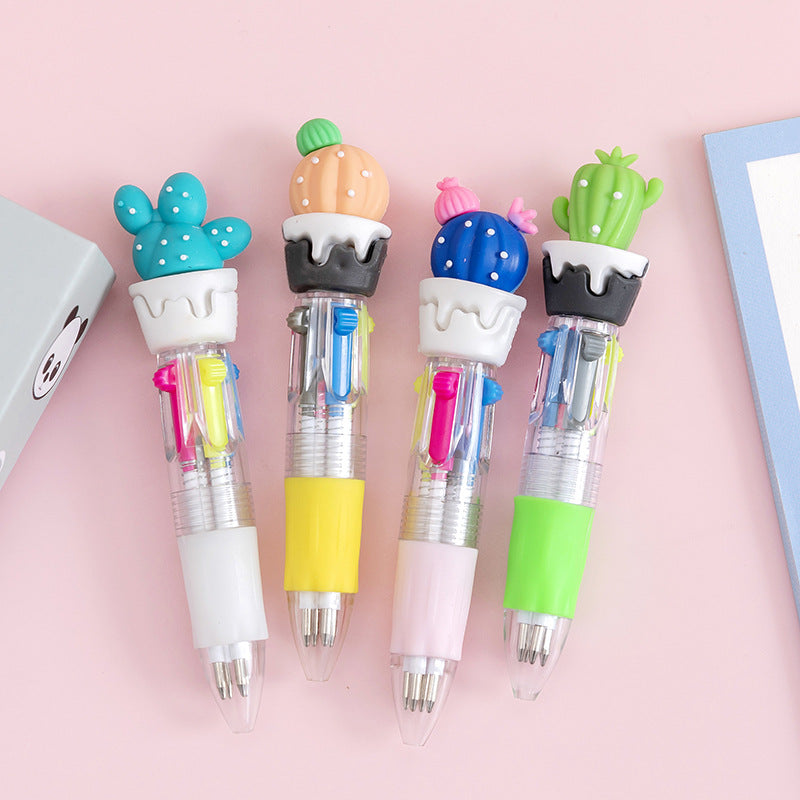 Wholesale Cartoon Cute Four Color Button Colored Plastic Ballpoint Pen