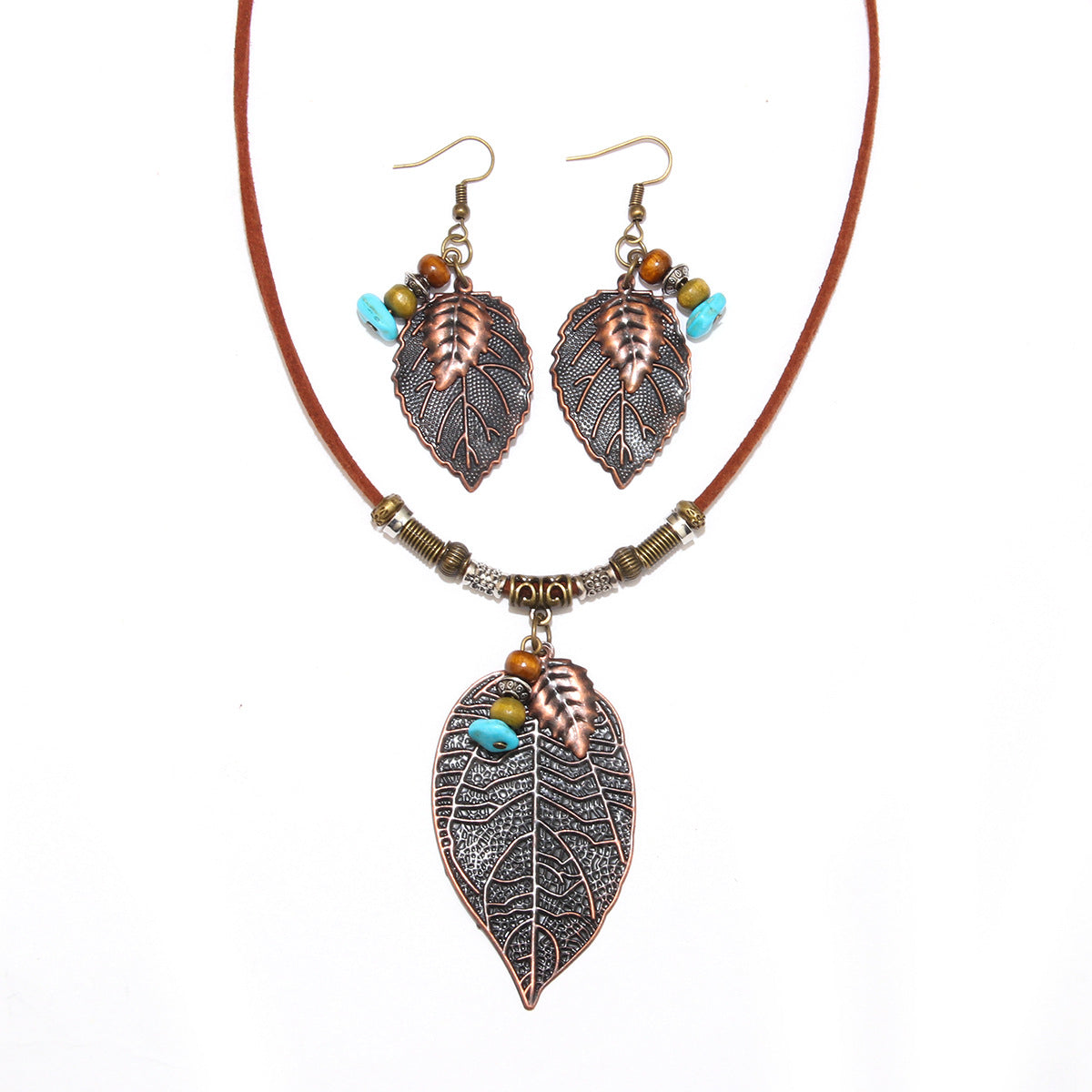 Wholesale Vintage Bohemian Leaf Earring Necklace Set