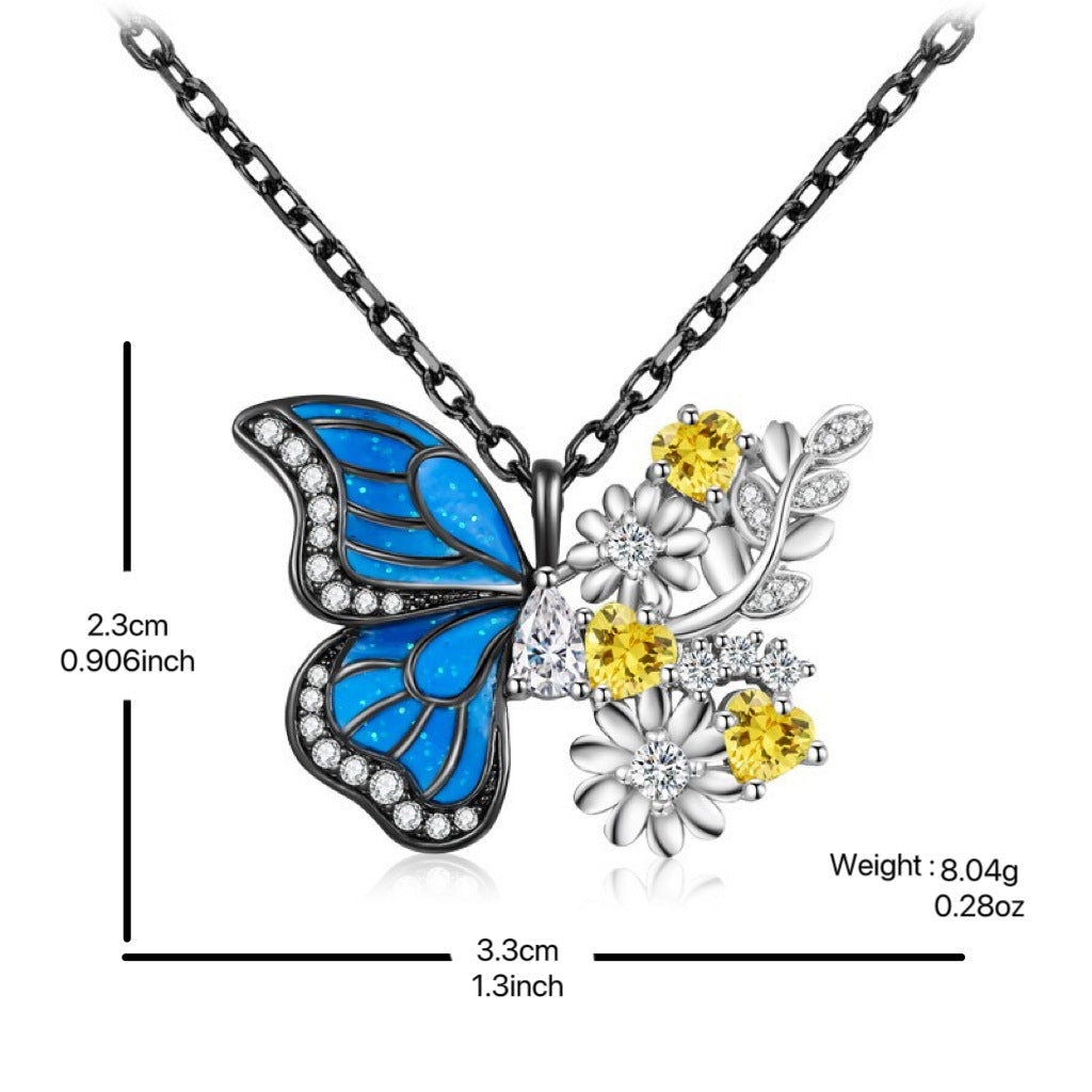 Wholesale Two-tone metal flower butterfly niche design clavicle pendant necklace