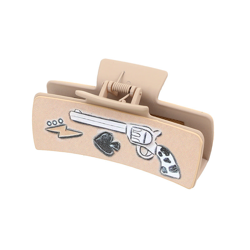 Wholesale Western Denim Style Cactus English Letters Leather Women's Hairpin Grab Clip Shark Clip