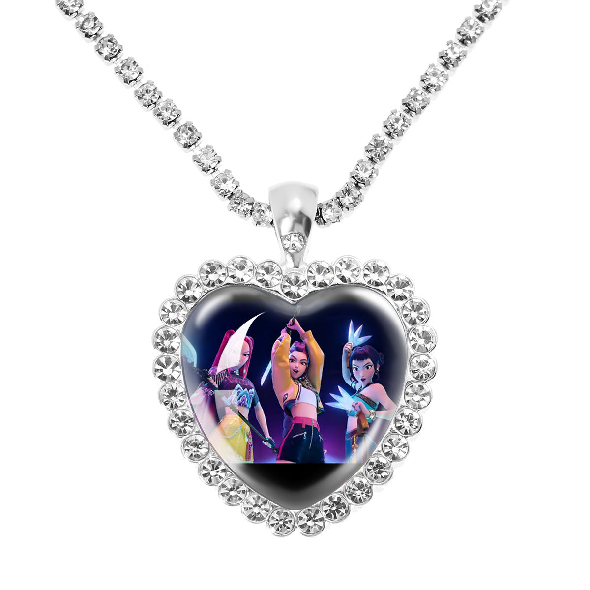 Wholesale Purple Cartoon Girl Time Gem Peach Heart Water Diamond Necklace OLY Exclusive