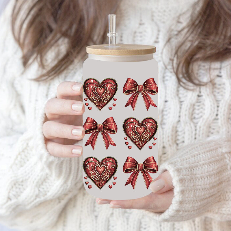 Wholesale Bow Cow Cartoon Valentine's Day 16oz Cup UV DTF Wraps