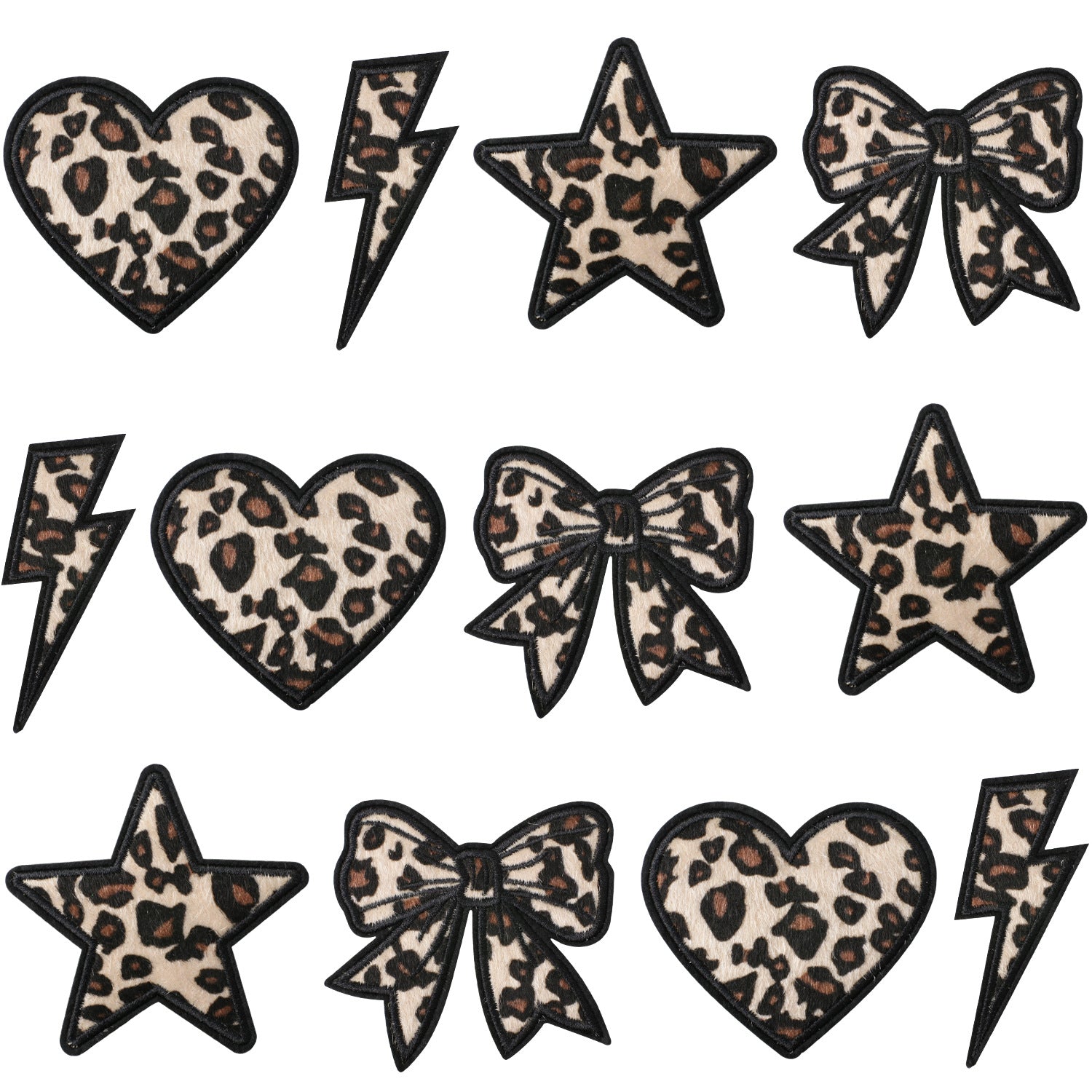 Wholesale Leopard Print Embroidered Patches Heart And Star Motif Applique For Clothing Bags Stylish DIY Decoration Gift