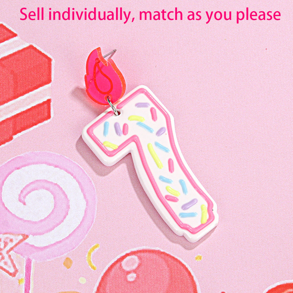 Wholesale personality design single number 0-7 donut birthday candle earrings