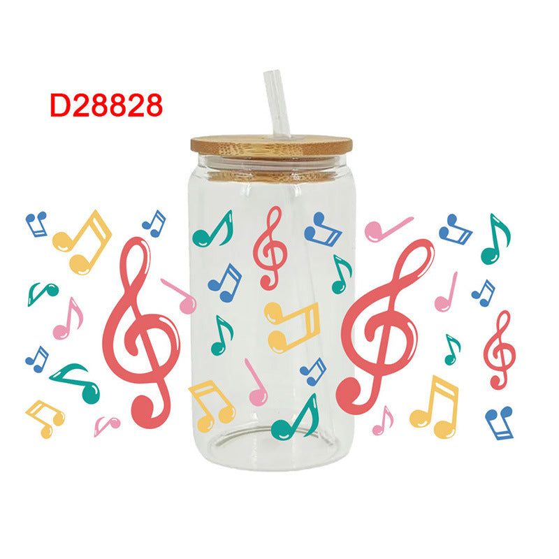 Wholesale Colorful Cartoon Music 16oz Cup UV DTF Wraps