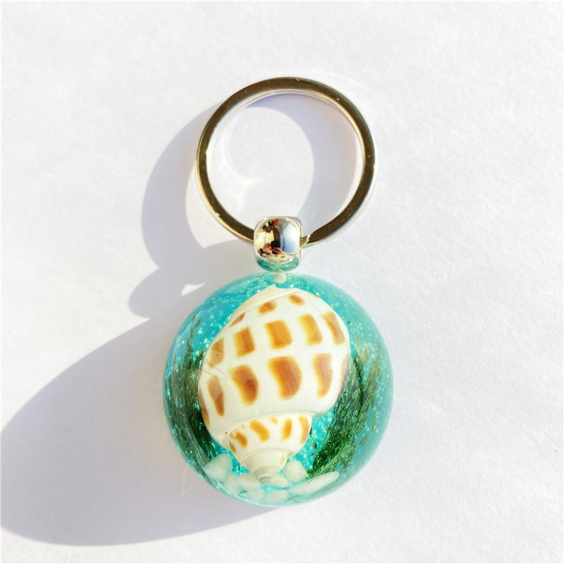 Wholesale 6pcs Resin Glue Natural Conch Keychain