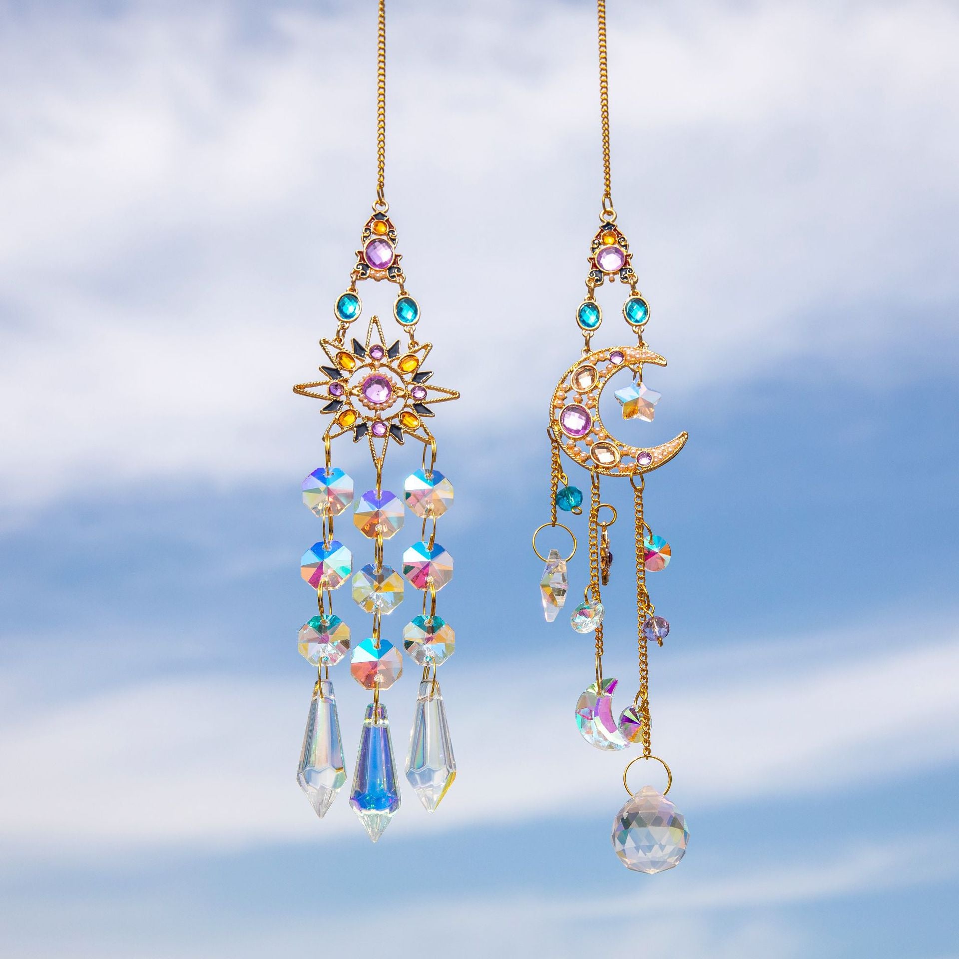 Wholesale Color Diamond Sun Moon Crystal Sun Catcher Rainbow Decoration