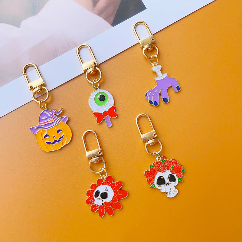 Wholesale Halloween Alloy Oil Dripping Skull Pumpkin Keychain