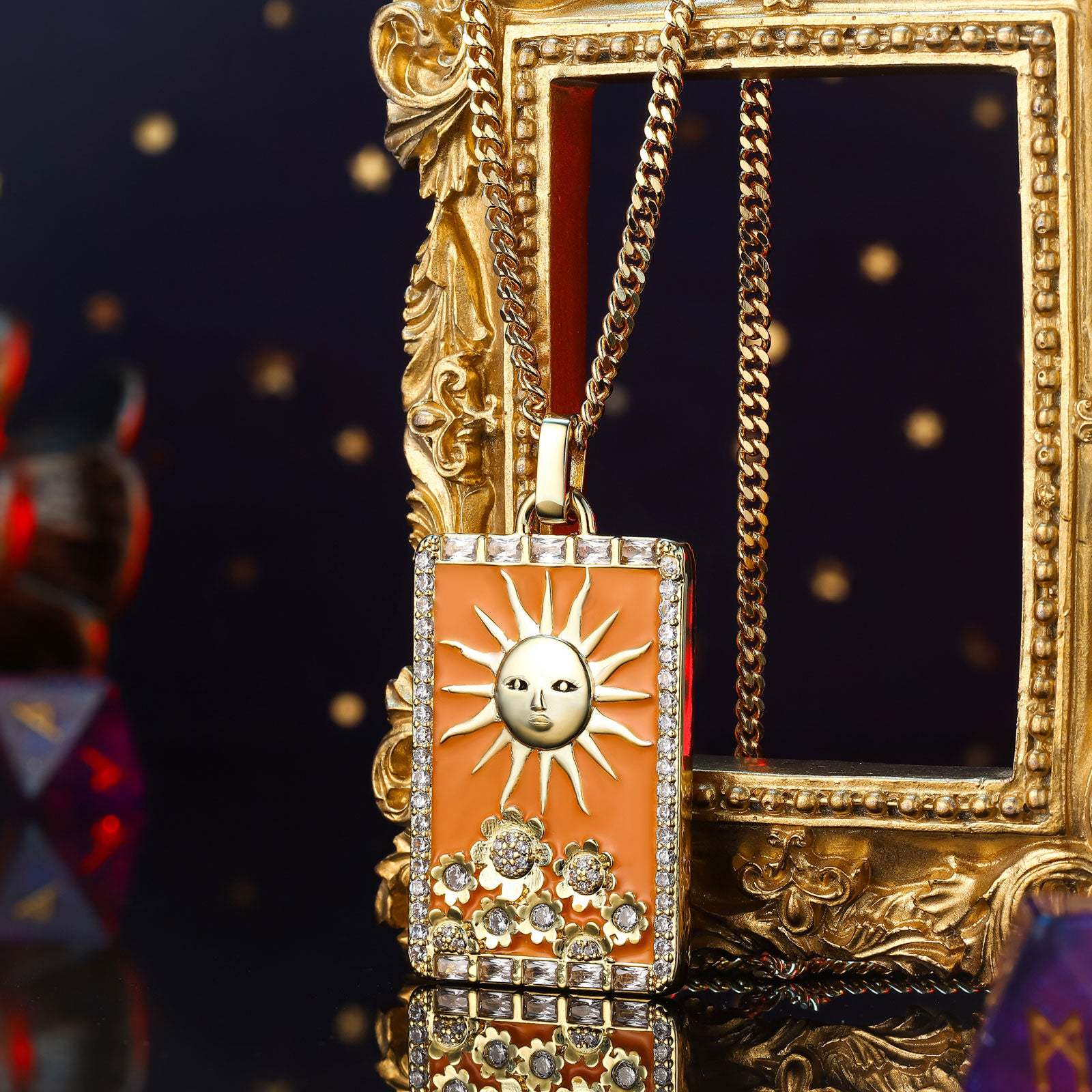 Wholesale Retro Oil Dripping Tarot Card Necklace Star Moon Sun Alloy Necklaces