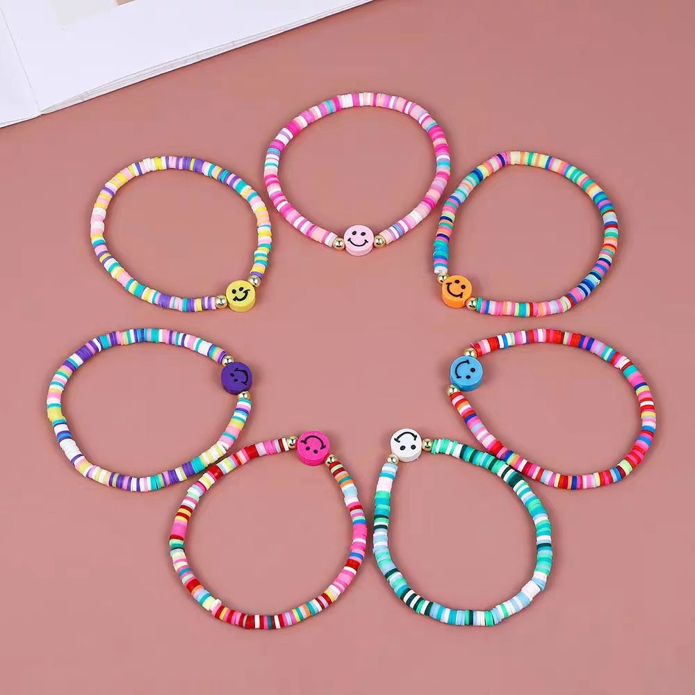 Wholesale niche design handmade soft y rainbow smiley bracelet