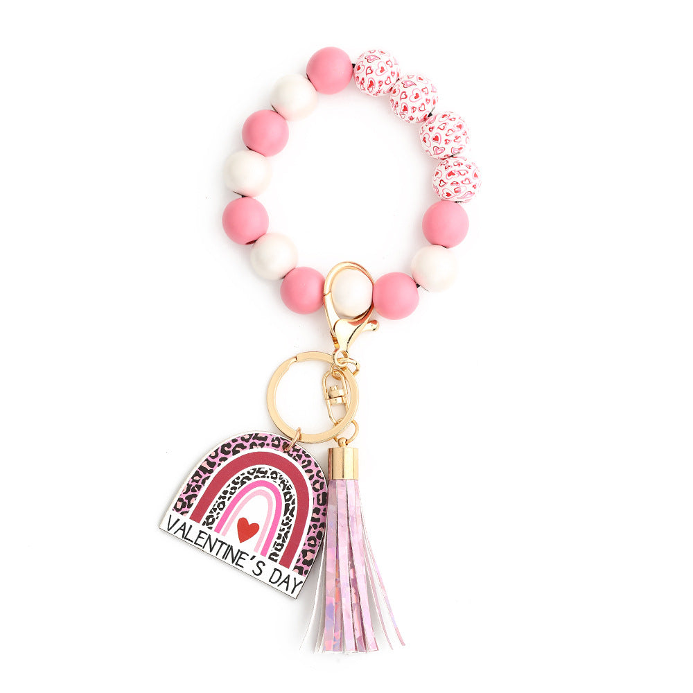 Wholesale  Valentine' s Day  Love Wooden Bead Bracelet Wristlet Keychain