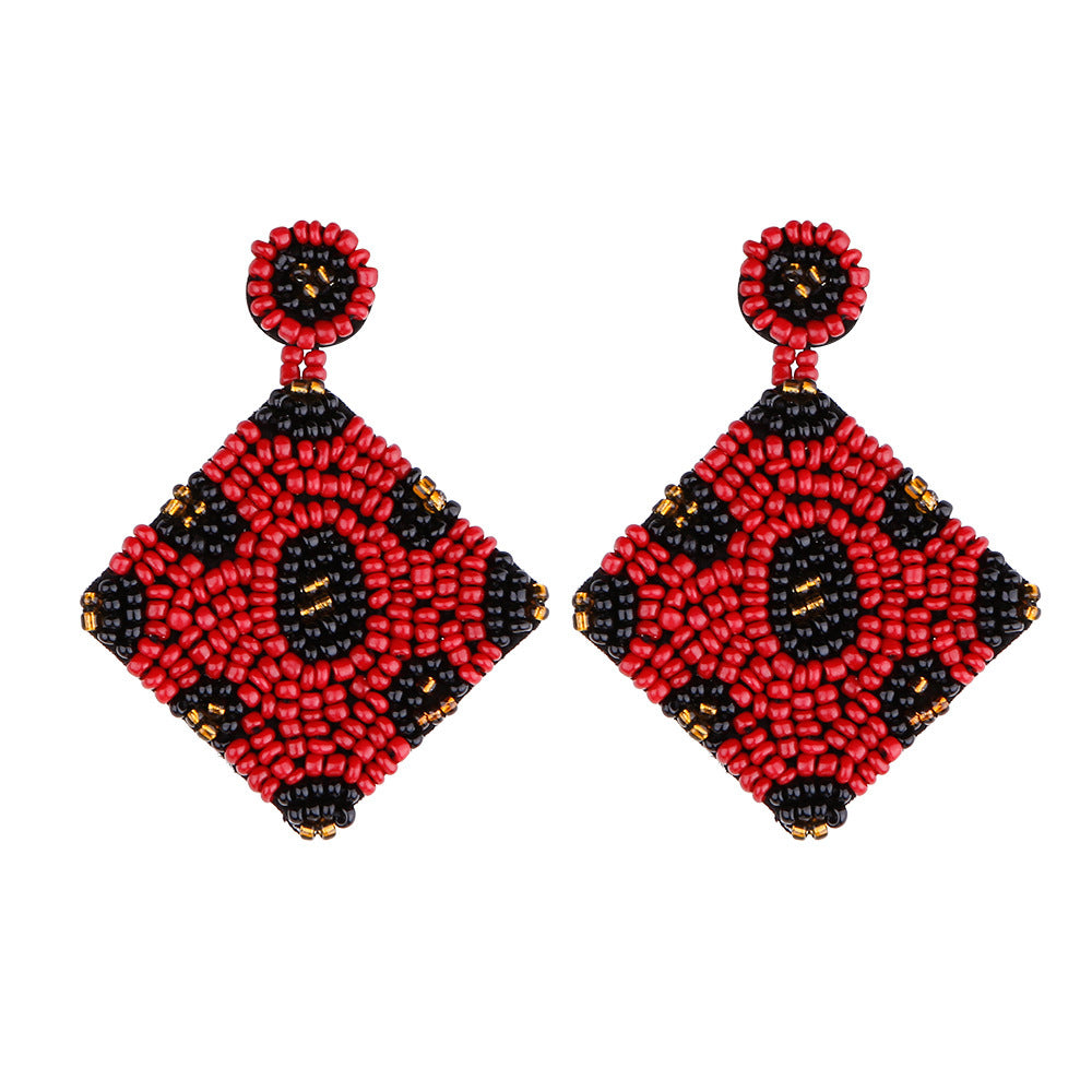 Wholesale Christmas Rice Bead Countryside Style Exaggerated Lightweight Holiday Hand Woven Earrings