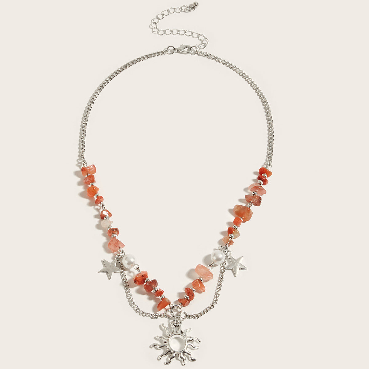 Wholesale Beaded Tassel Sun Star Necklace Colorful Irregular Gravel Collarbone Necklace