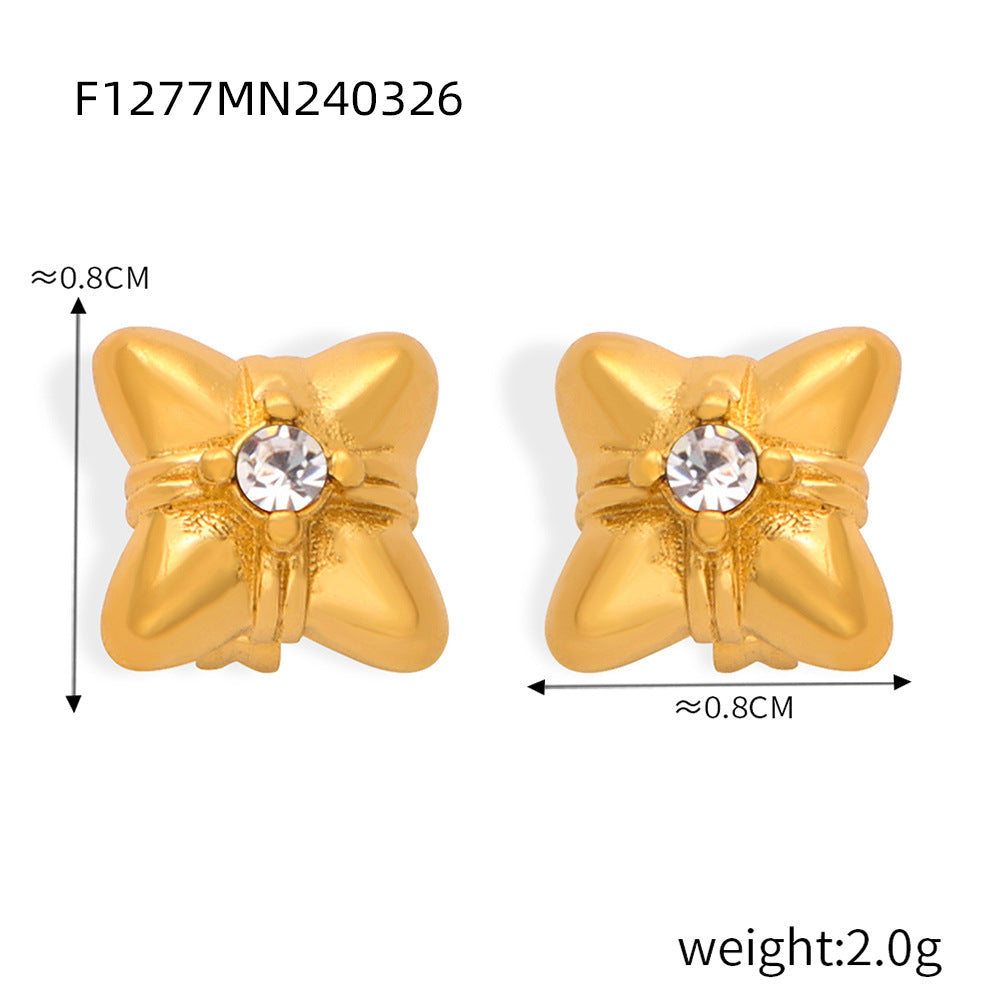 Wholesale Vintage Titanium Steel Gold Plated Geometric Flower Diamond Earrings