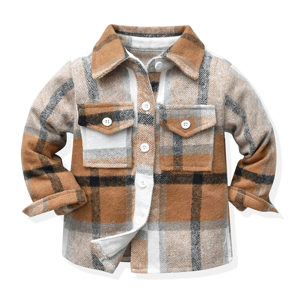 Wholesale Children's Cotton Multi-color Patchwork Plaid Shirt Long Sleeved Top
