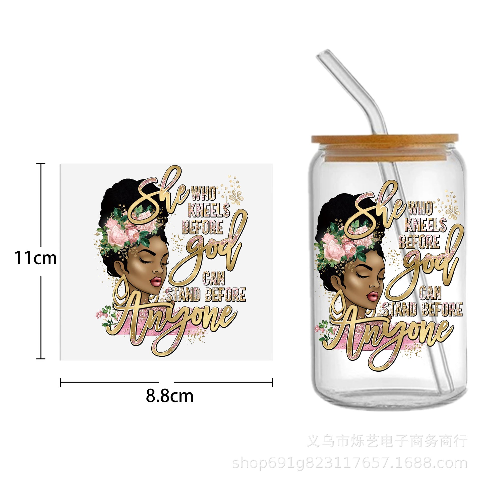 Wholesale Black Girl Series UV DTF Transfer Crystal Cup Sticker