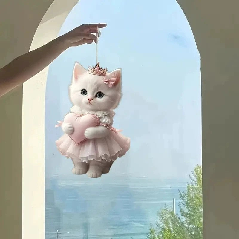 Wholesale Little white cat car pendant acrylic flat ornament