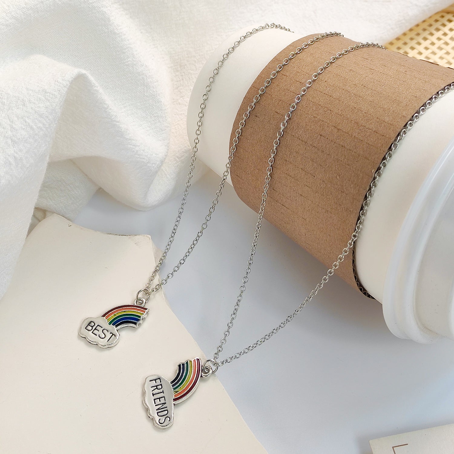 Wholesale  Moon and Sun Three-person Splicing Alloy Diamond Two-piece  Set Necklace