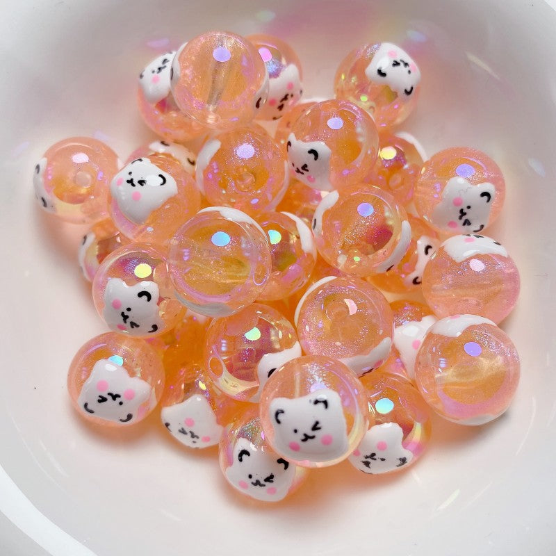 Wholesale 5pcs/pack 16mm Hand-painted Rabbit Bear Cut Face Round Beads