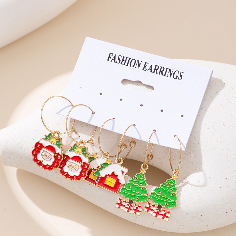 Wholesale Large hoop star bell earrings,  small hoop multi-element combination Christmas earrings