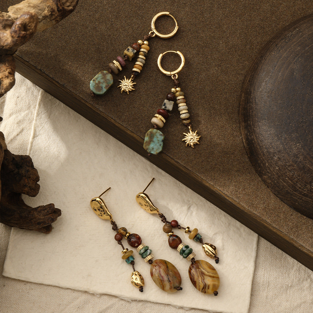 Wholesale Amber flowing light ethnic style natural stone long earrings