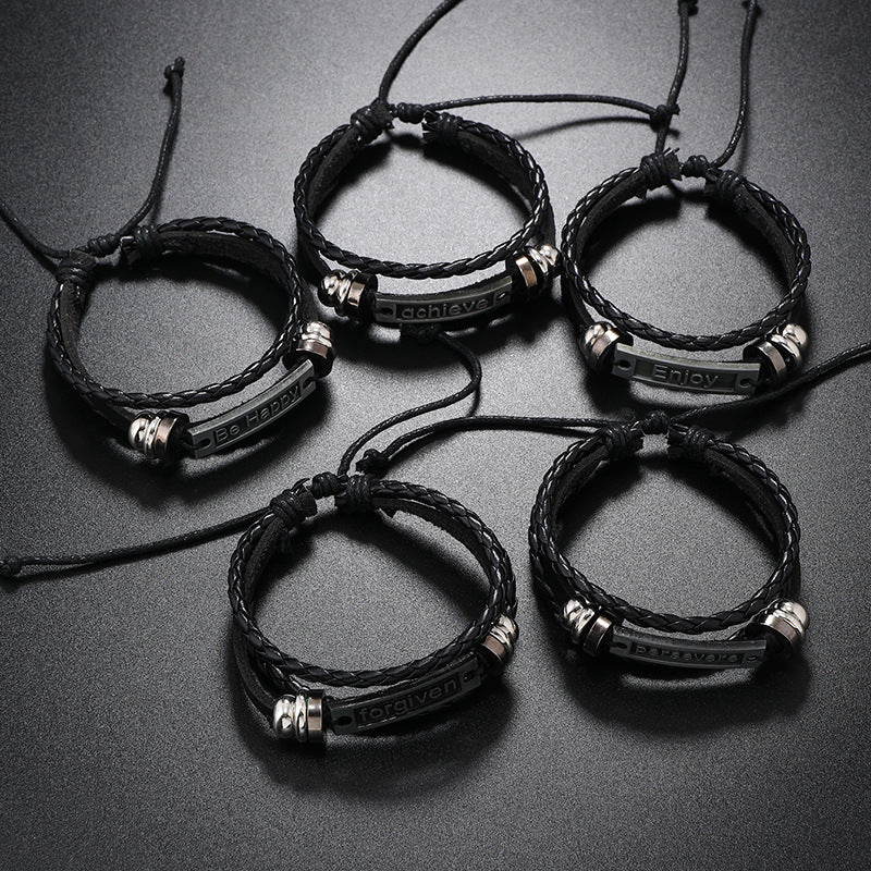 Wholesale Men's Vintage Handwoven Versatile Leather Bracelet