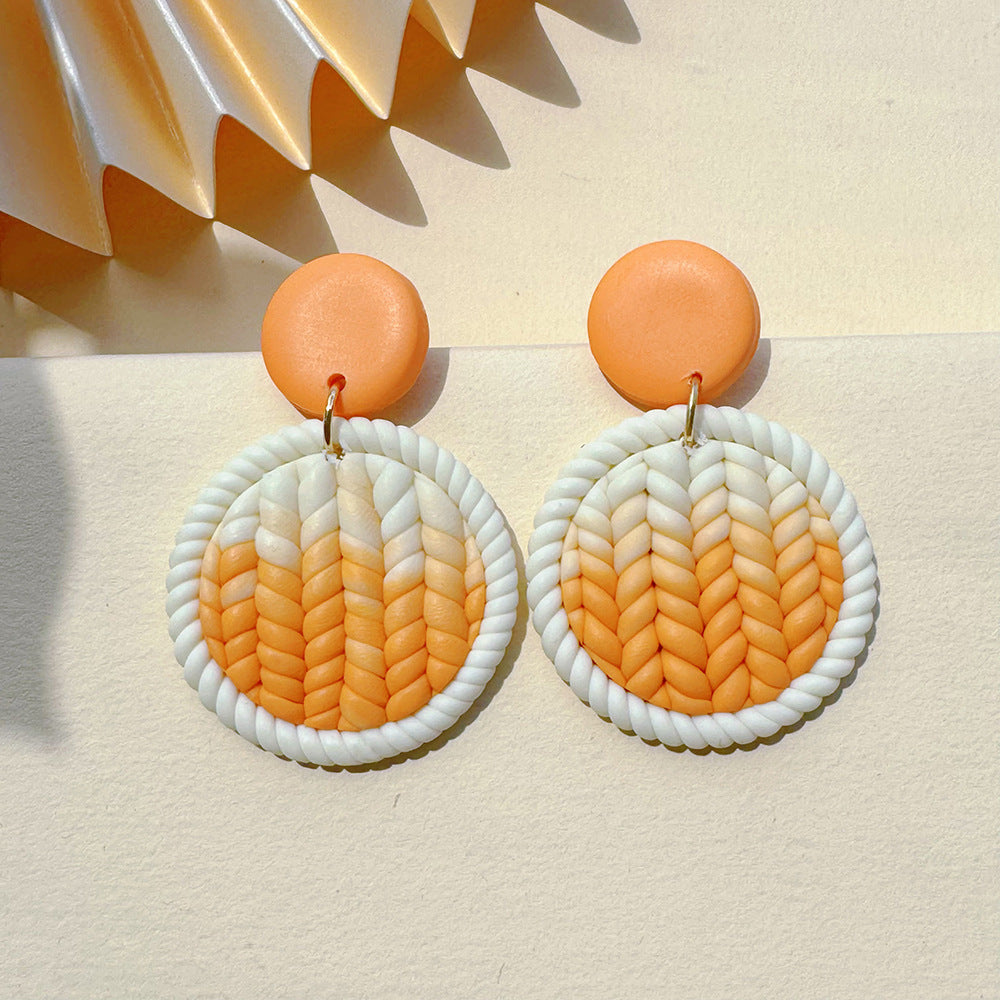 Wholesale Weaving circular geometric soft ceramic earrings