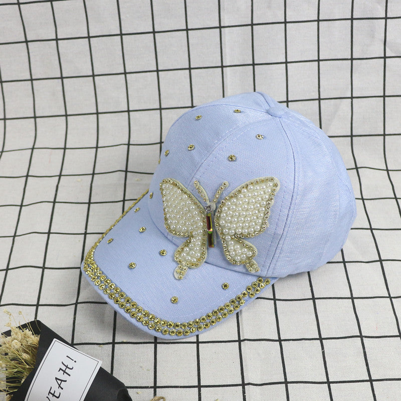 Wholesale Pearl Butterfly Rivet Set Diamond Cotton Baseball Hat