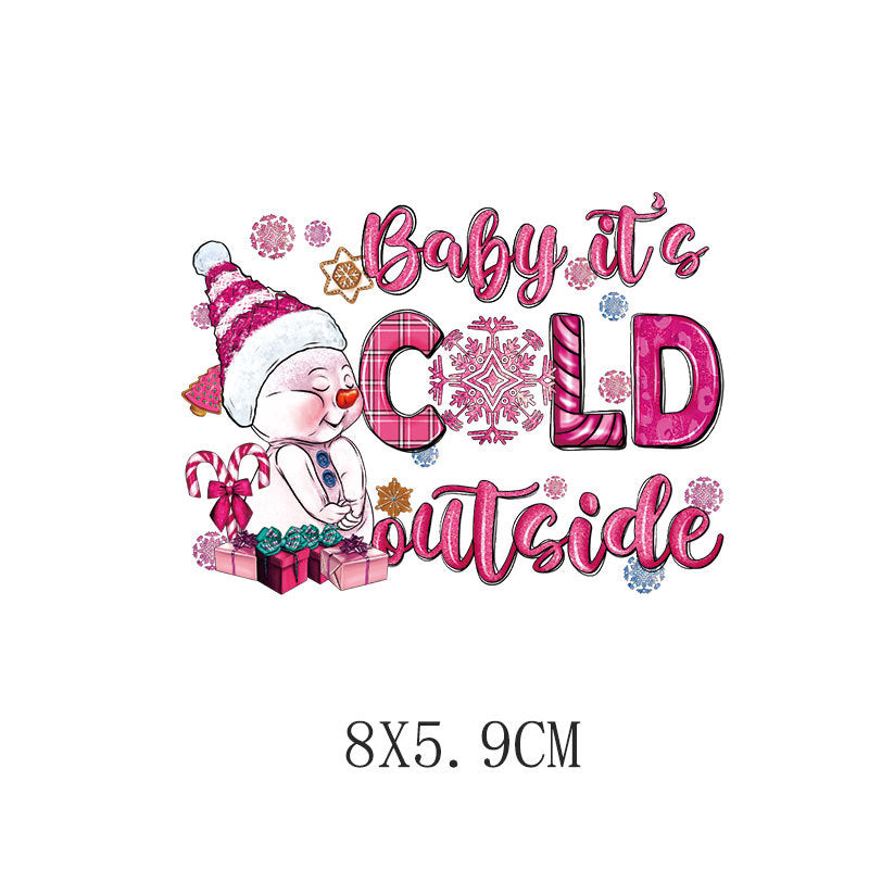 Wholesale 5pcs/pack Pink Christmas Heat Transfer Printing UV DTF Ready to Press Transfers Wraps