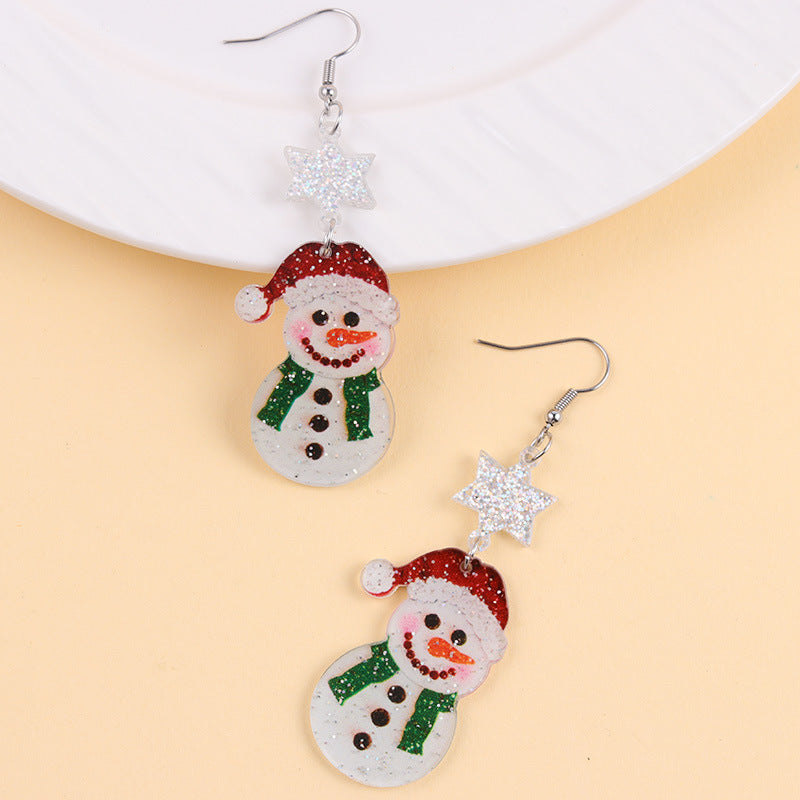Wholesale  Christmas Earrings Cartoon Contrasting Color Snowman Bell Acrylic Earrings