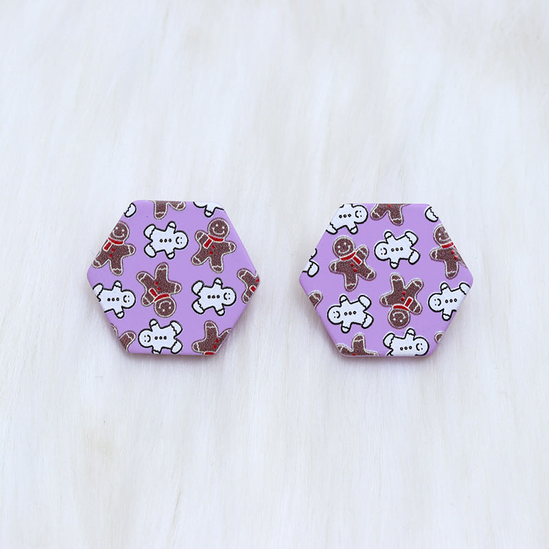 Wholesale Christmas Spray Painted Hexagonal Acrylic Earrings